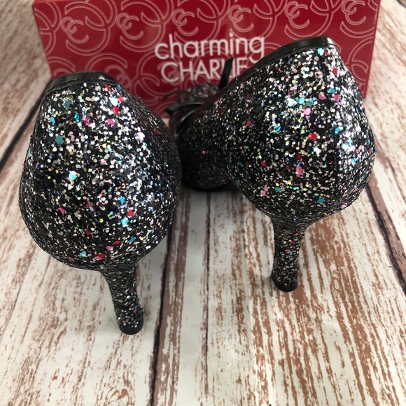 New Charming Charlie Black Sparkle Heels Size 10 - Picture 6 of 8